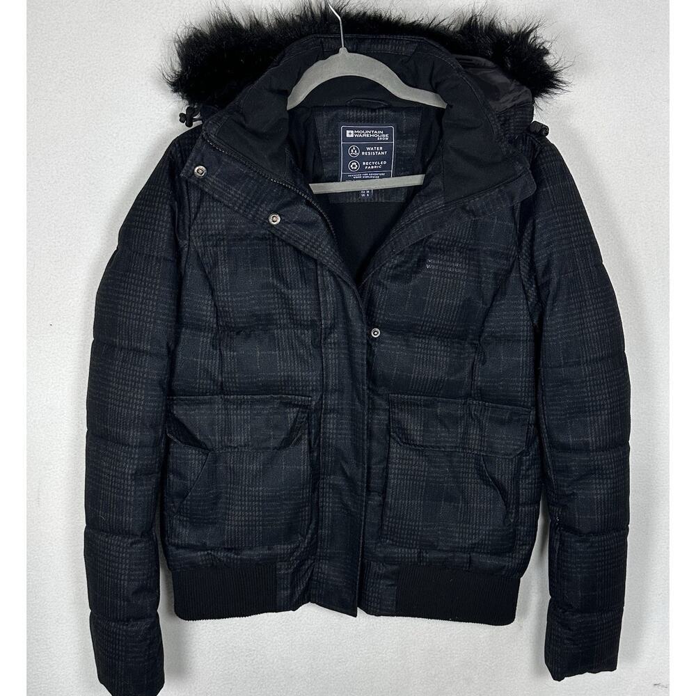Mountain Warehouse Coat Womens Size 6 Black Plaid Hooded Jacket Ski Snowboard